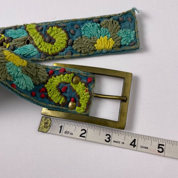 Boho Floral Embroidered Canvas Belt Size S/M - Picture 6 of 9